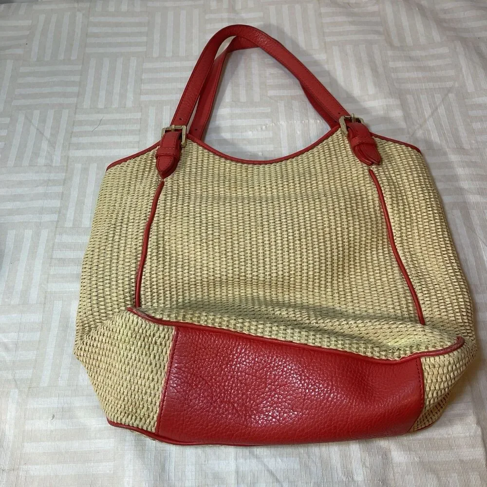 Tory Burch Pink Raffia Basket Weave Tote Straw Handbag